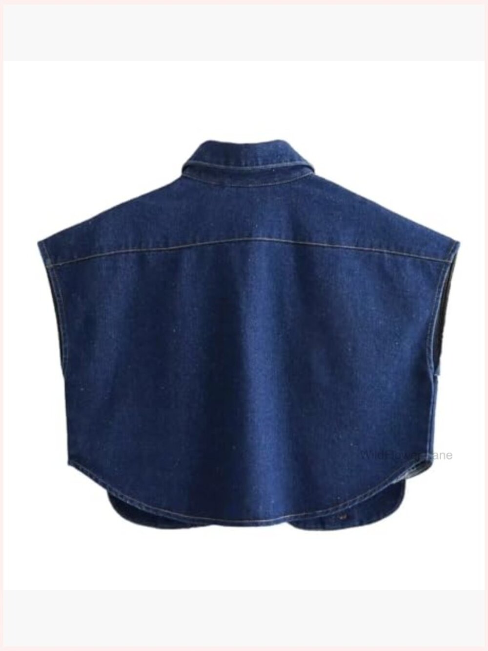Sleeveless Cropped Denim Button Down Shirt with Pockets - Picture 4 of 7